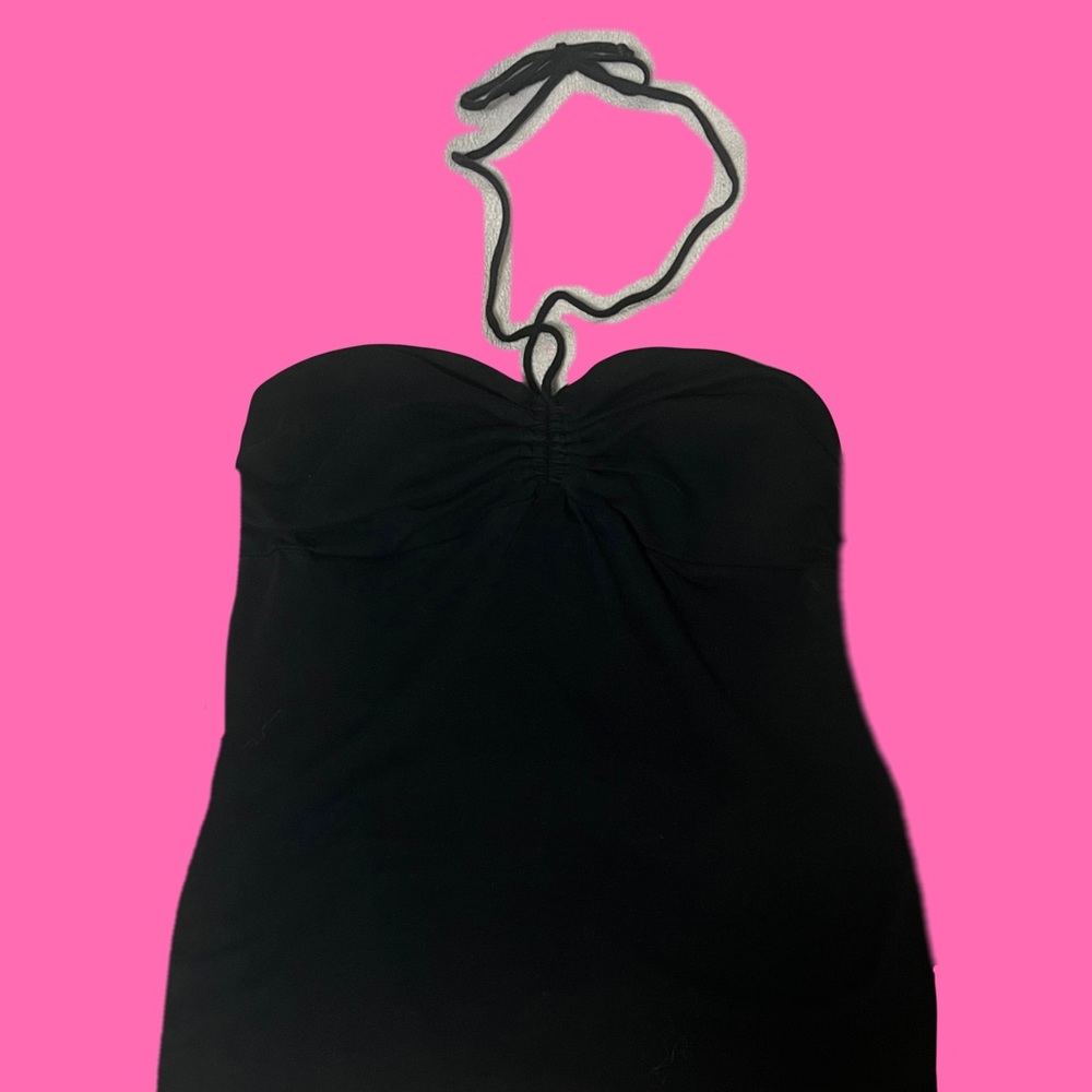 Rouched tube top halter neckline